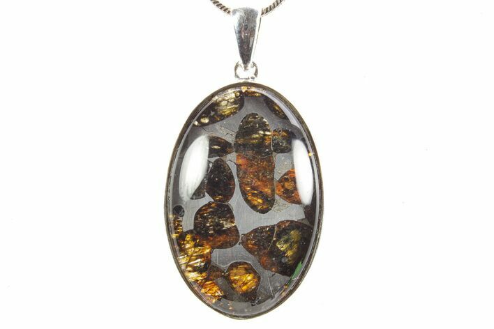 Sericho Pallasite Oval Meteorite Pendant - Sterling Silver #364107